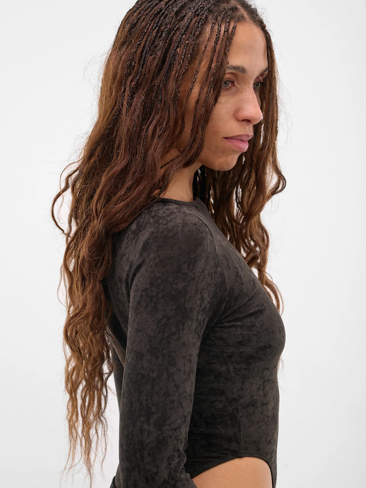 Black Velvet Bodysuit (BD03T1GR590-BLACK-GREEN) sold by lorenzo product image thumbnail 4