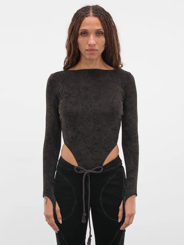 Black Velvet Bodysuit (BD03T1GR590-BLACK-GREEN) sold by lorenzo