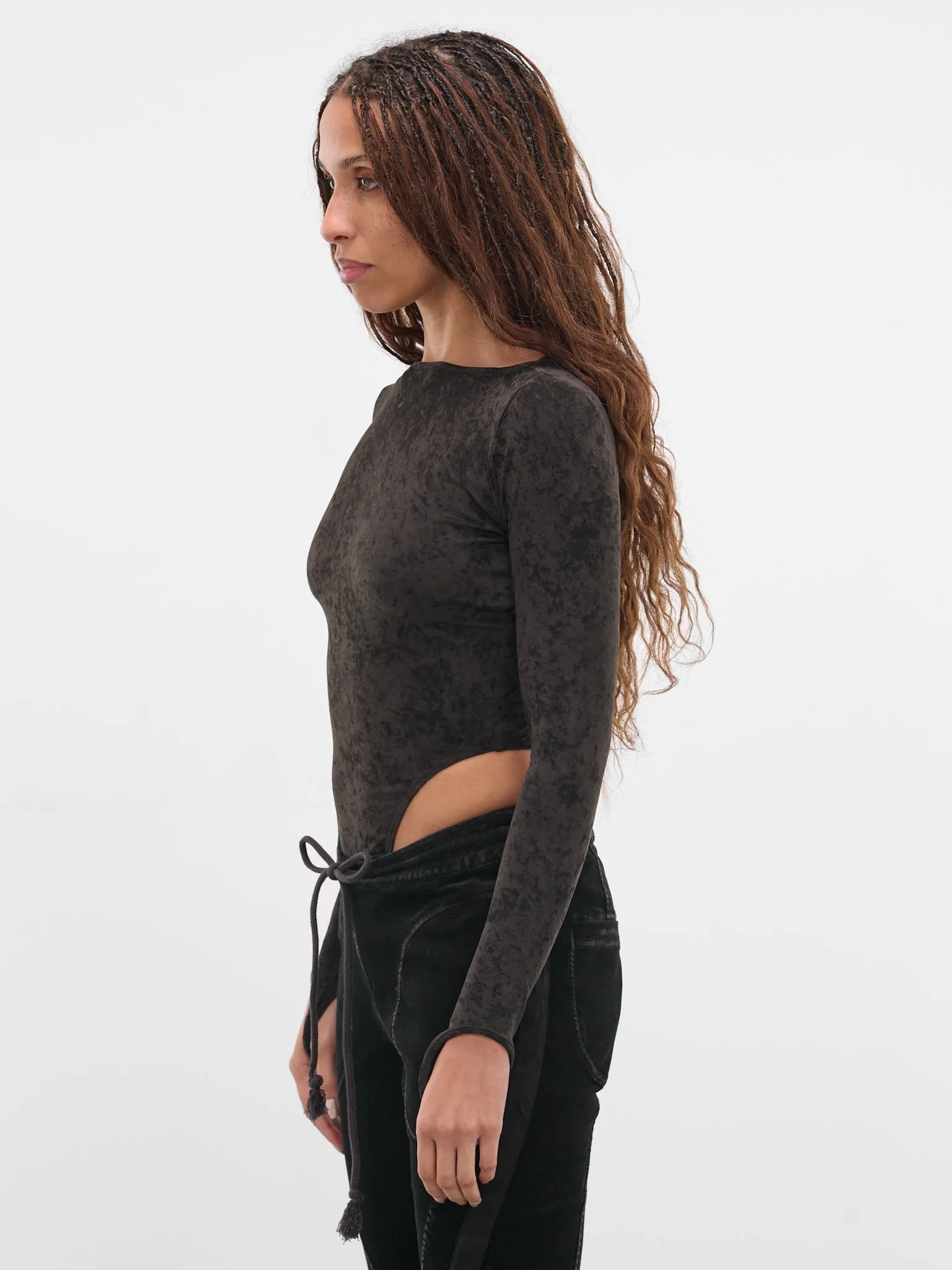 Black Velvet Bodysuit (BD03T1GR590-BLACK-GREEN) sold by lorenzo product image thumbnail 2