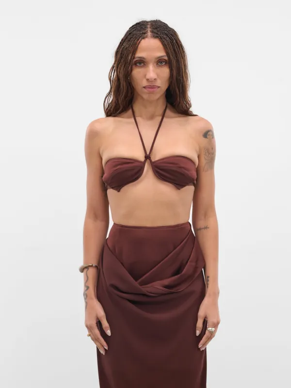 Burgundy Paneled Bustier Top (AS05T1BR450-REDDISH-BROWN) sold by lorenzo