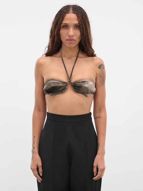 Green Paneled Velvet Bustier Top (AS04V1GR560-STEEL-GREEN) sold by lorenzo