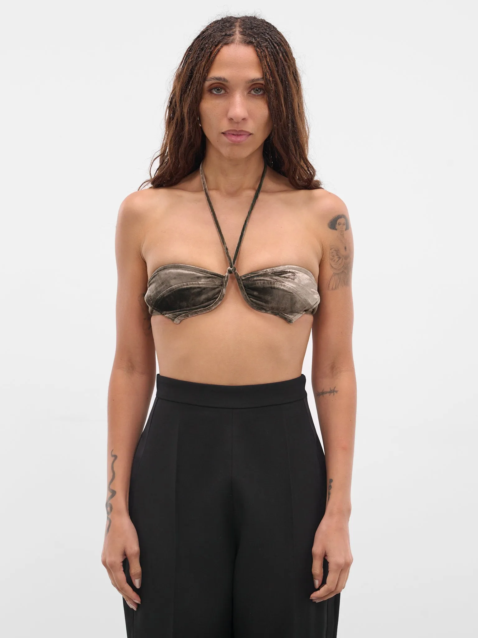 Green Paneled Velvet Bustier Top (AS04V1GR560-STEEL-GREEN) sold by lorenzo