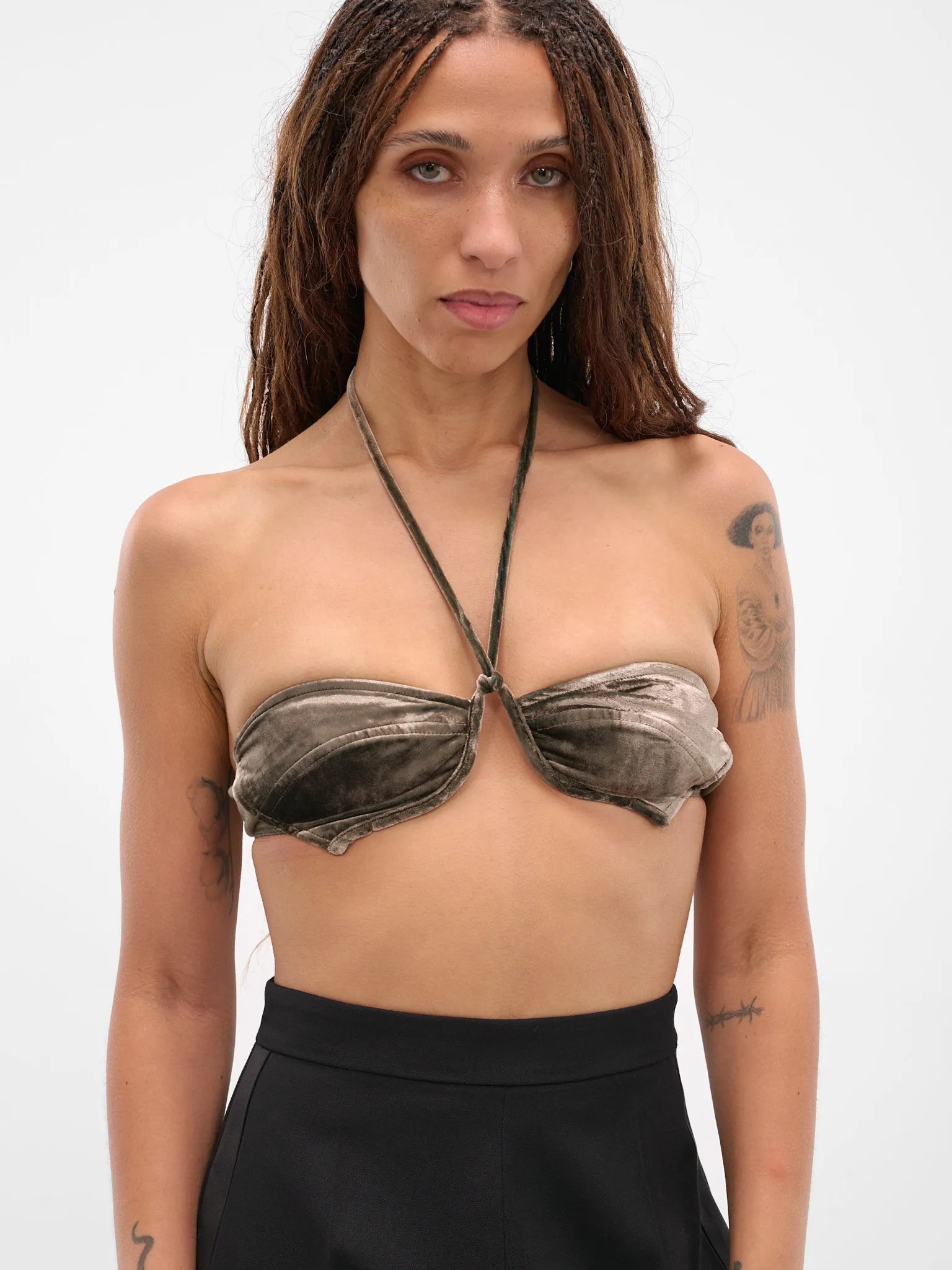 Green Paneled Velvet Bustier Top (AS04V1GR560-STEEL-GREEN) sold by lorenzo product image thumbnail 4