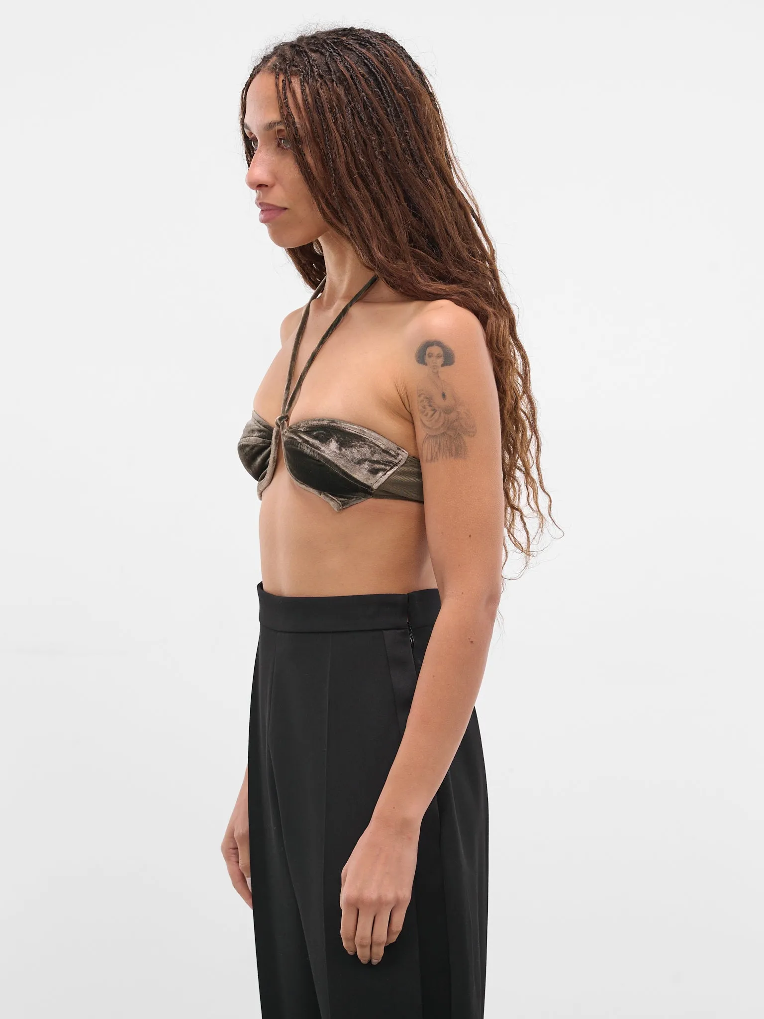 Green Paneled Velvet Bustier Top (AS04V1GR560-STEEL-GREEN) sold by lorenzo product image thumbnail 2