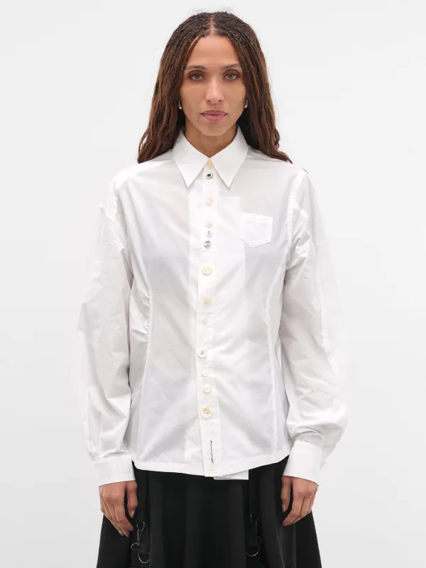 White Asymmetric Button-Up Shirt (UC2E1401-WHITE) sold by lorenzo