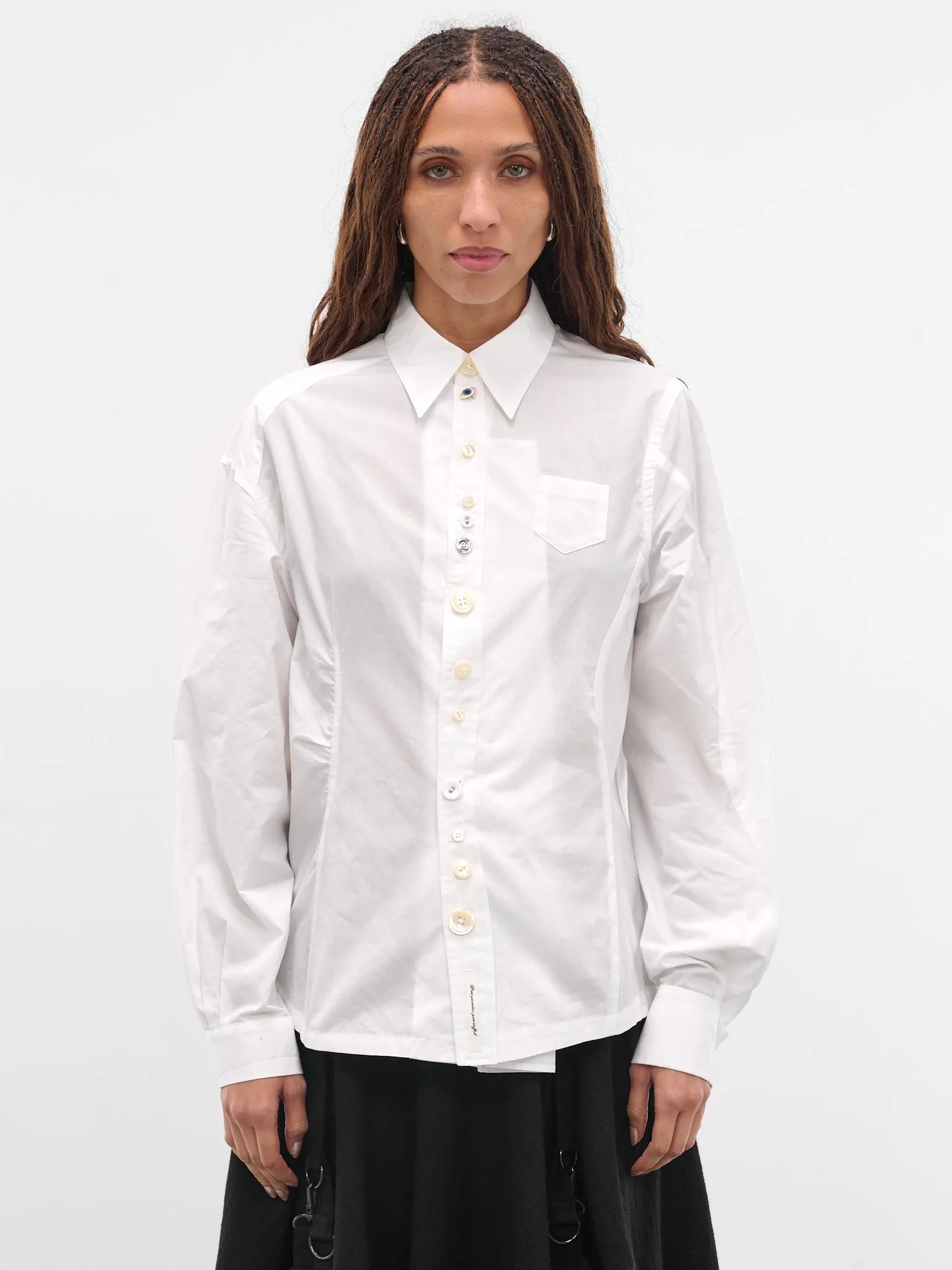 White Asymmetric Button-Up Shirt (UC2E1401-WHITE) sold by lorenzo