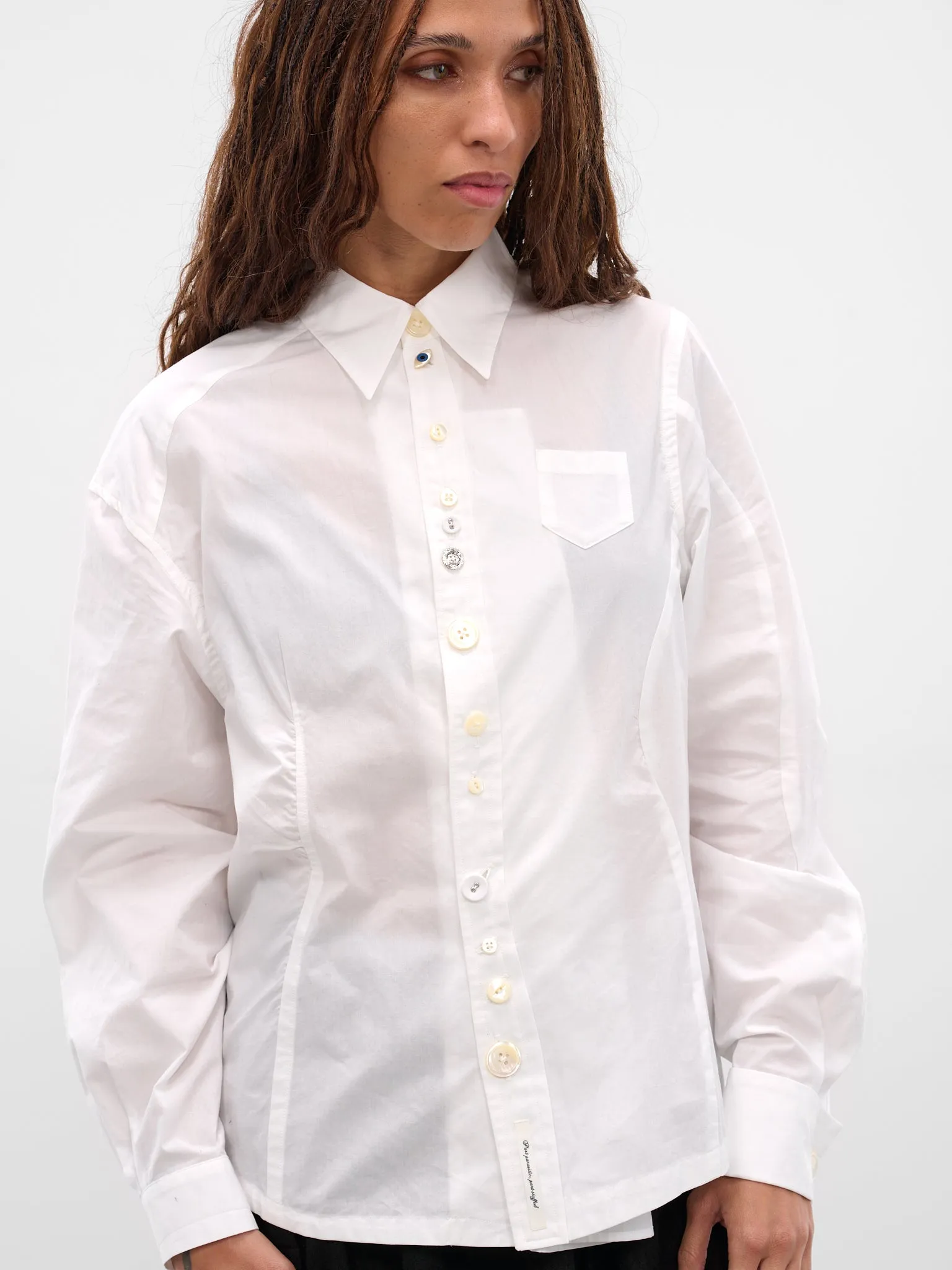 White Asymmetric Button-Up Shirt (UC2E1401-WHITE) sold by lorenzo product image thumbnail 4