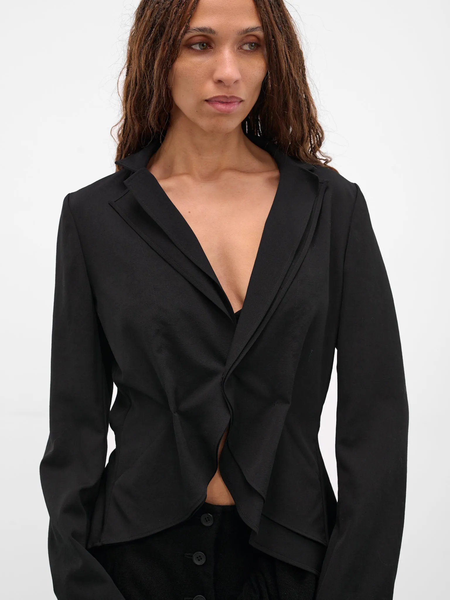 Black Wool Gabardine Wrinkled Blazer (FL-J65-100-BLACK) sold by lorenzo product image thumbnail 5