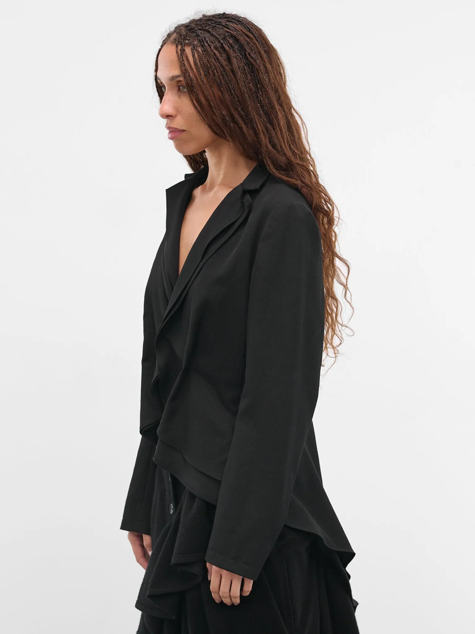 Black Wool Gabardine Wrinkled Blazer (FL-J65-100-BLACK) sold by lorenzo product image thumbnail 2