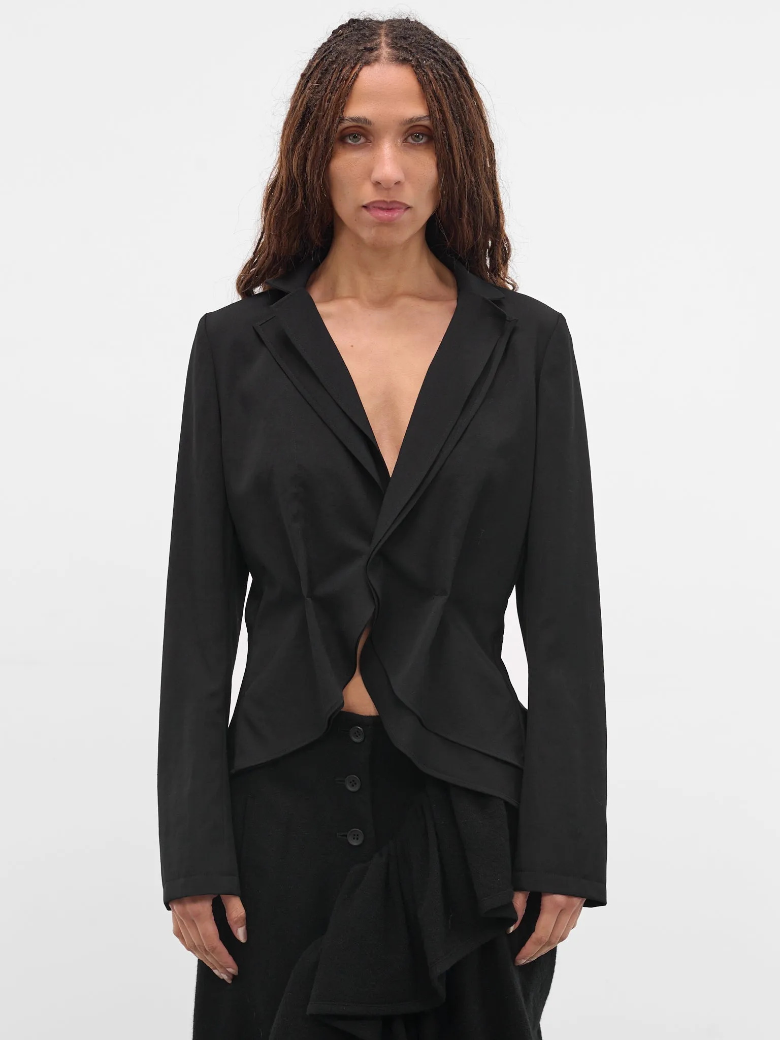 Black Wool Gabardine Wrinkled Blazer (FL-J65-100-BLACK) sold by lorenzo