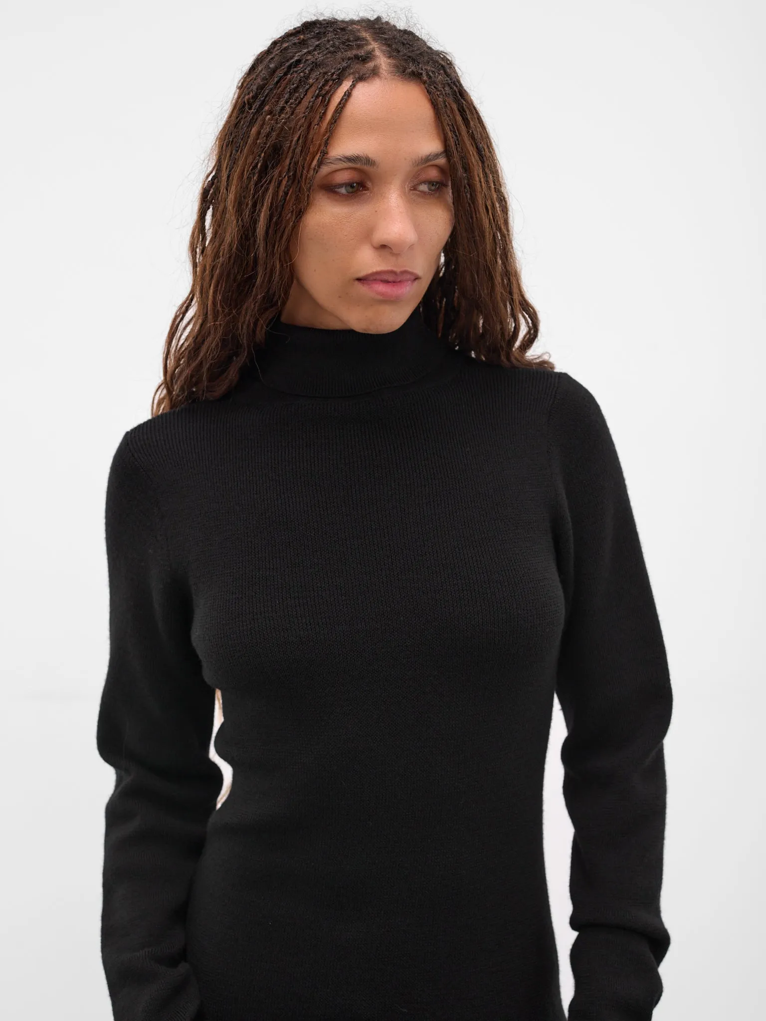 Black Wool Rib-Knit Turtleneck (FL-K14-196-BLACK) sold by lorenzo product image thumbnail 4