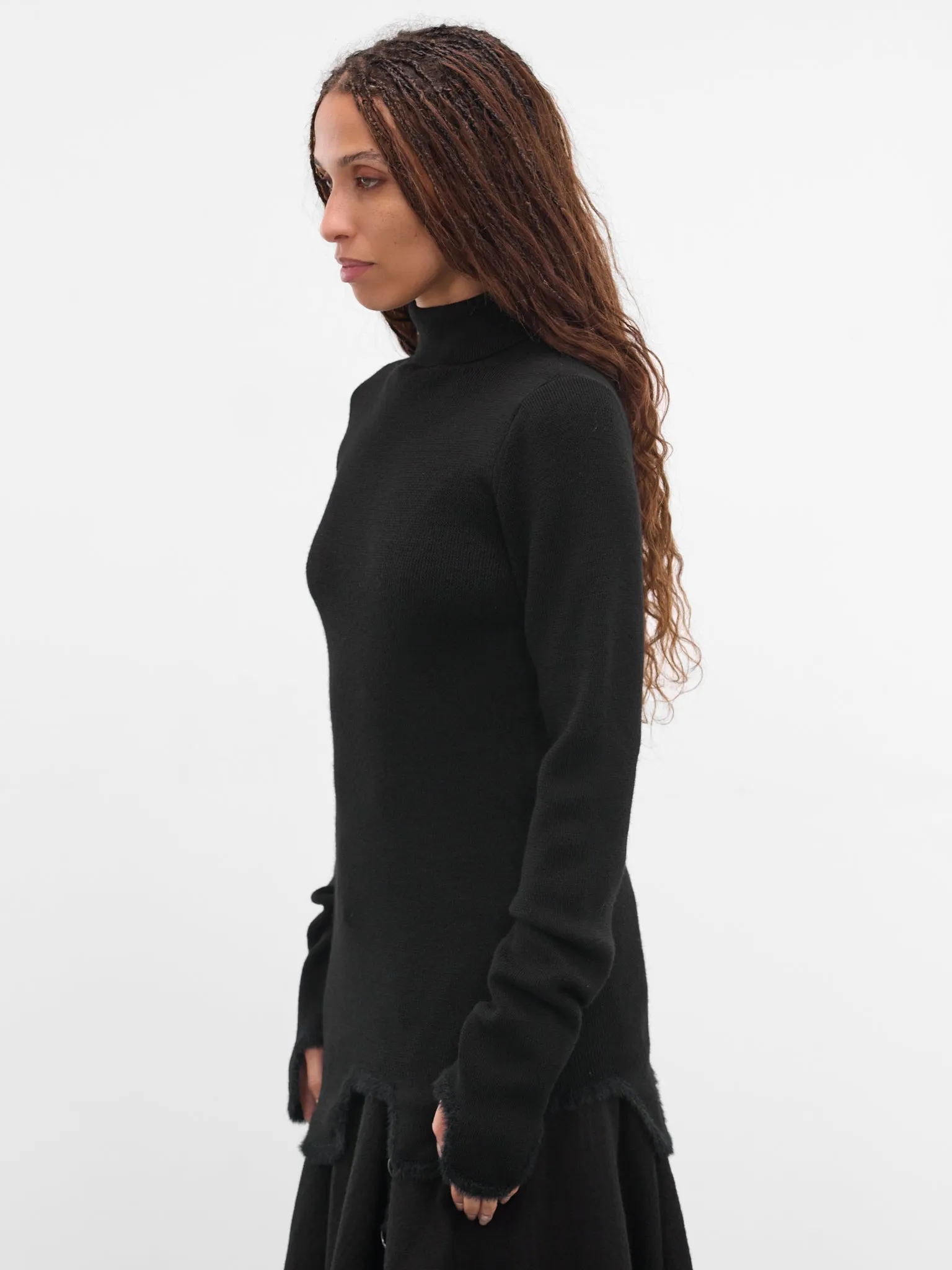 Black Wool Rib-Knit Turtleneck (FL-K14-196-BLACK) sold by lorenzo product image thumbnail 2
