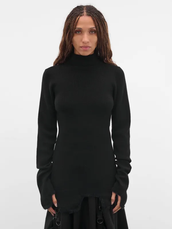 Black Wool Rib-Knit Turtleneck (FL-K14-196-BLACK) sold by lorenzo