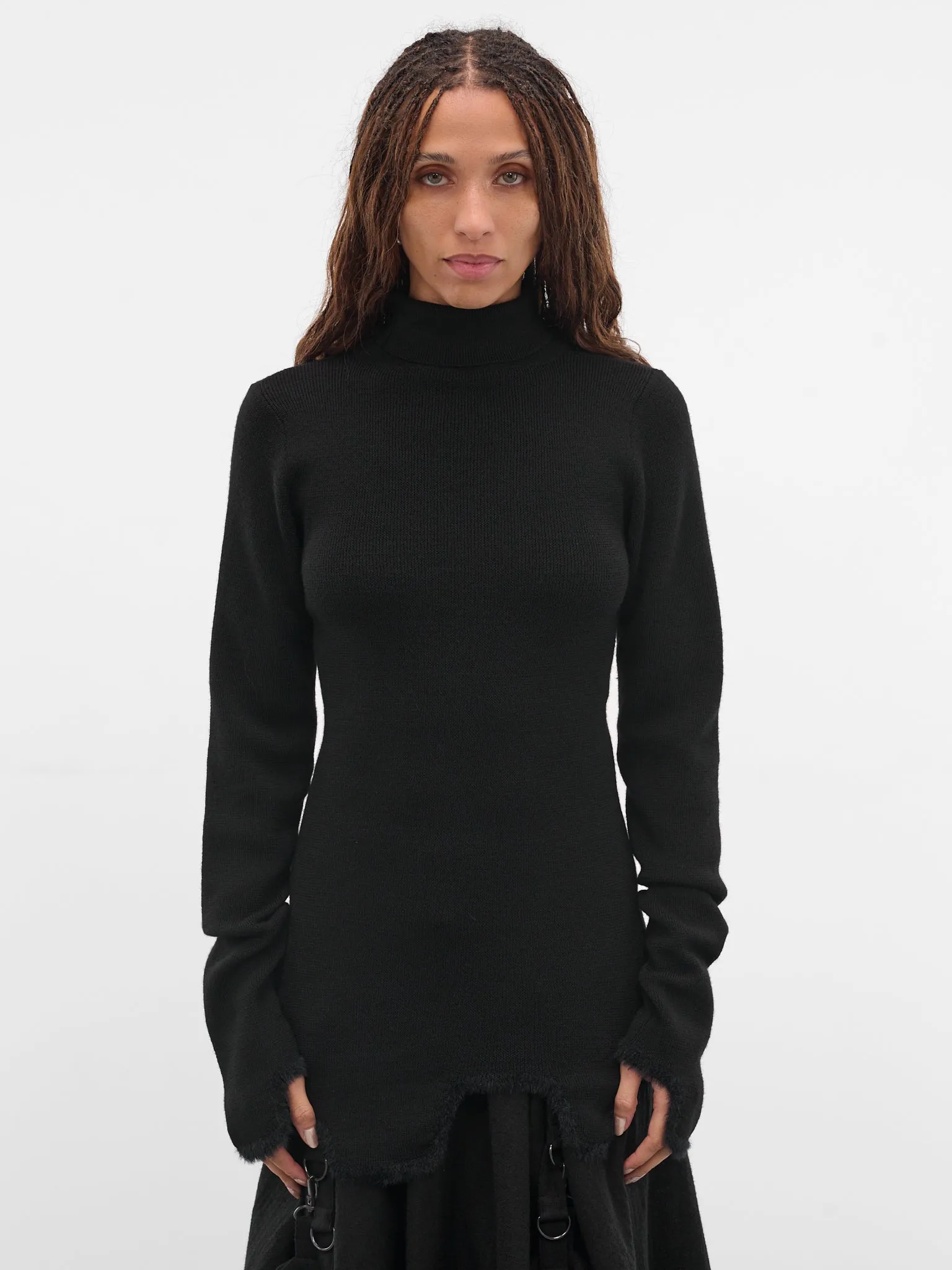 Black Wool Rib-Knit Turtleneck (FL-K14-196-BLACK) sold by lorenzo