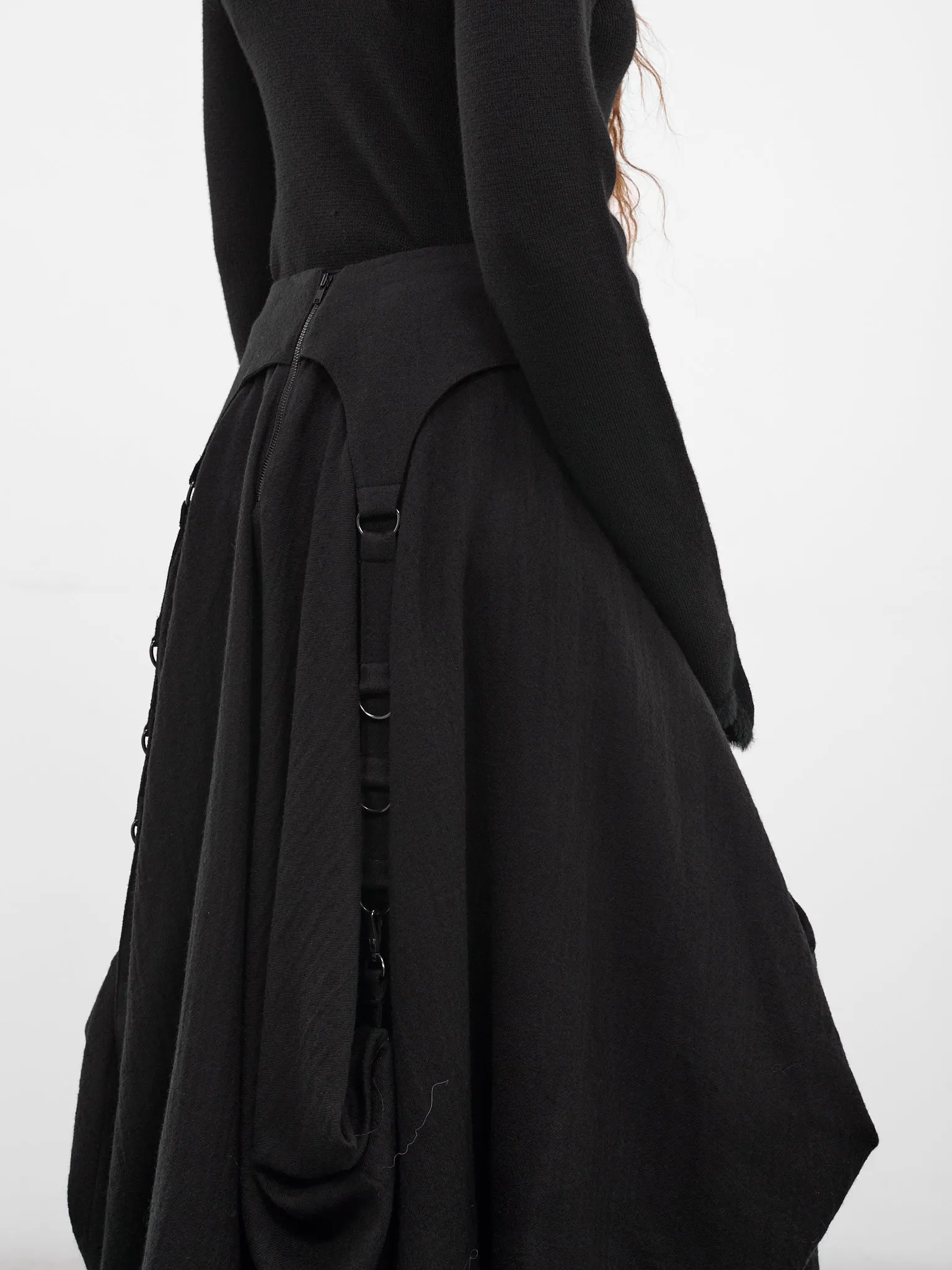 Black Wool Balloon Midi Skirt (LL-S09-106-1-BLACK) sold by lorenzo product image thumbnail 4