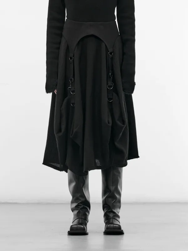 Black Wool Balloon Midi Skirt (LL-S09-106-1-BLACK) sold by lorenzo