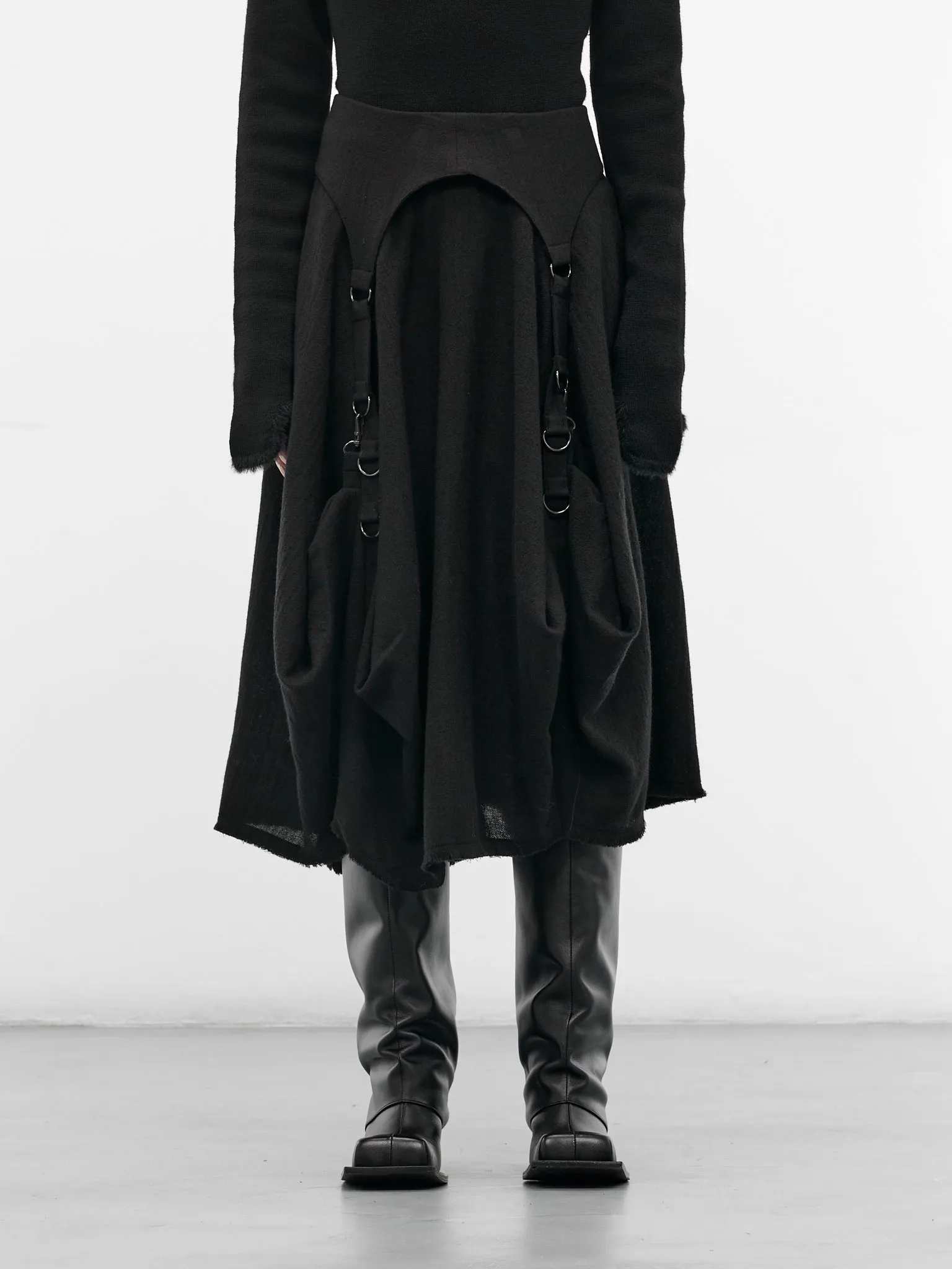 Black Wool Balloon Midi Skirt (LL-S09-106-1-BLACK) sold by lorenzo