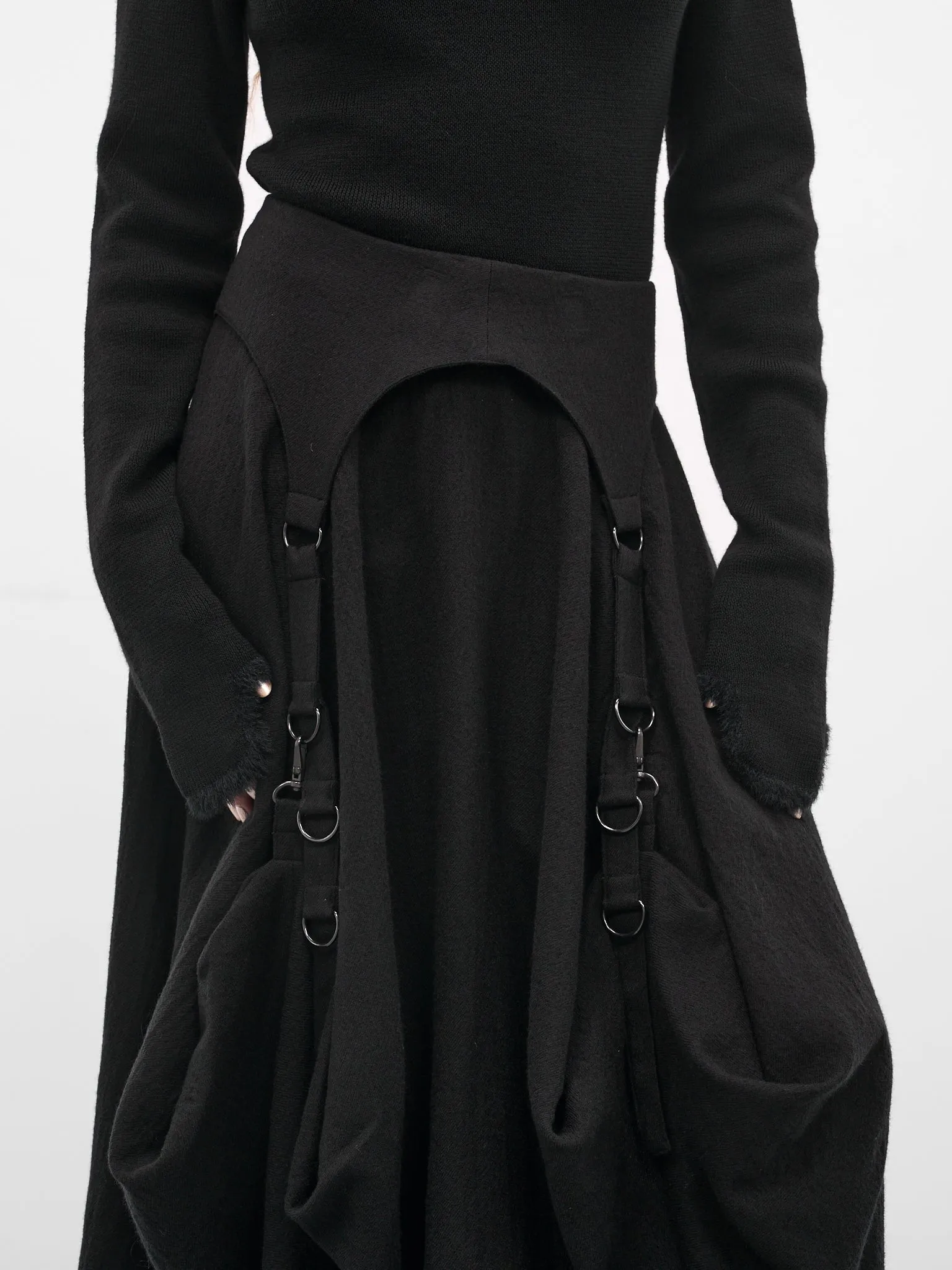 Black Wool Balloon Midi Skirt (LL-S09-106-1-BLACK) sold by lorenzo product image thumbnail 5