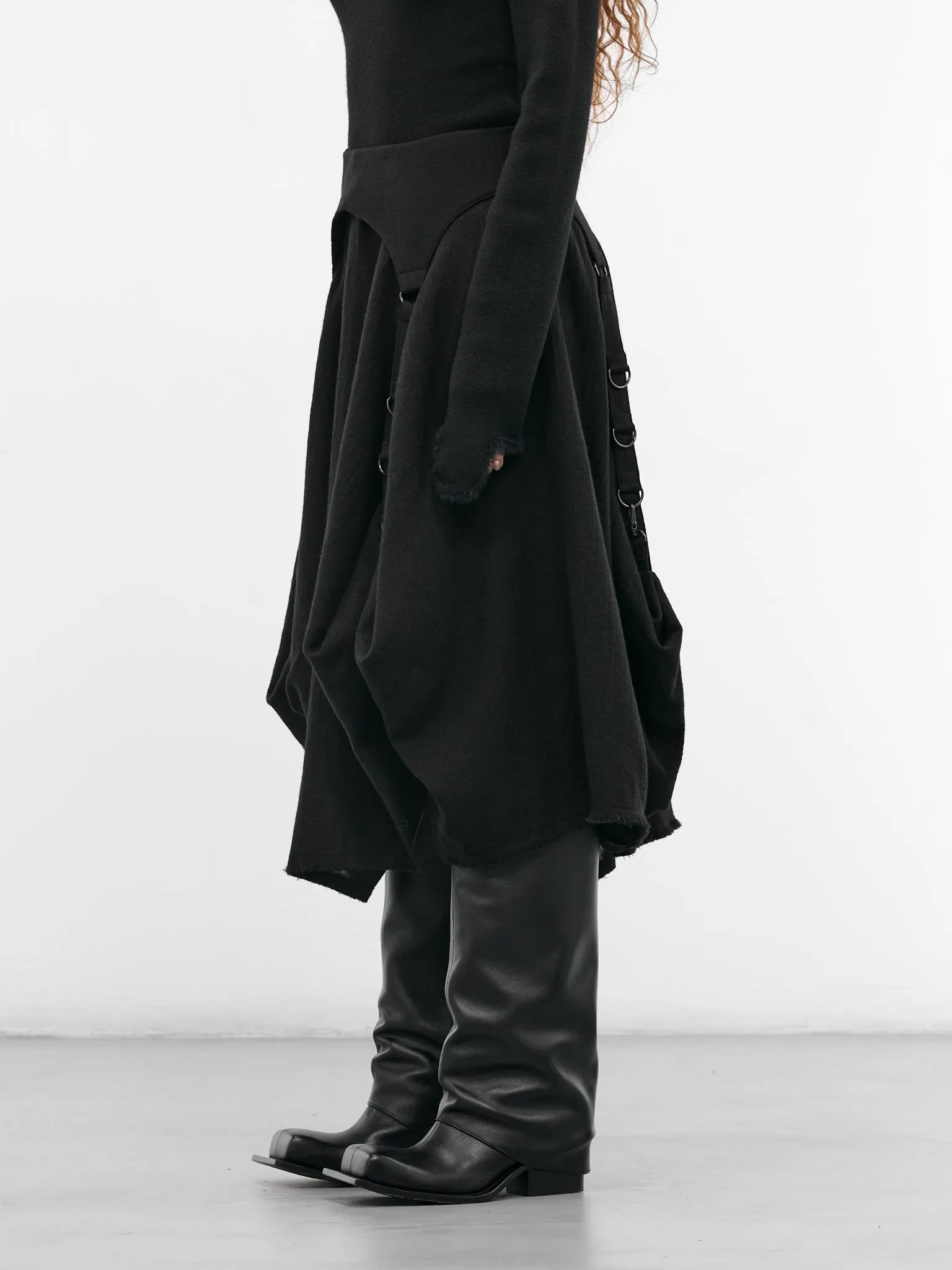 Black Wool Balloon Midi Skirt (LL-S09-106-1-BLACK) sold by lorenzo product image thumbnail 2