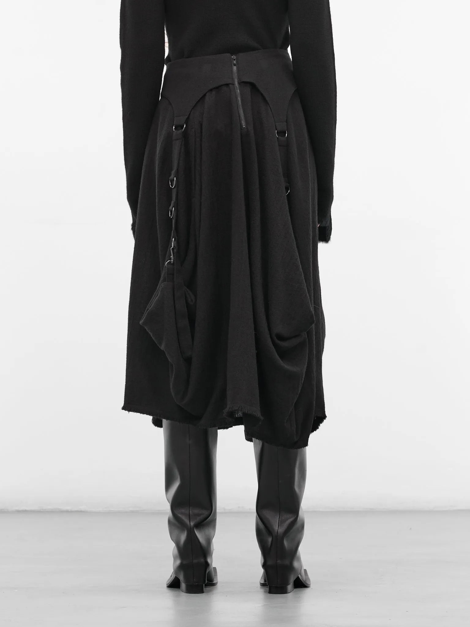 Black Wool Balloon Midi Skirt (LL-S09-106-1-BLACK) sold by lorenzo product image thumbnail 3