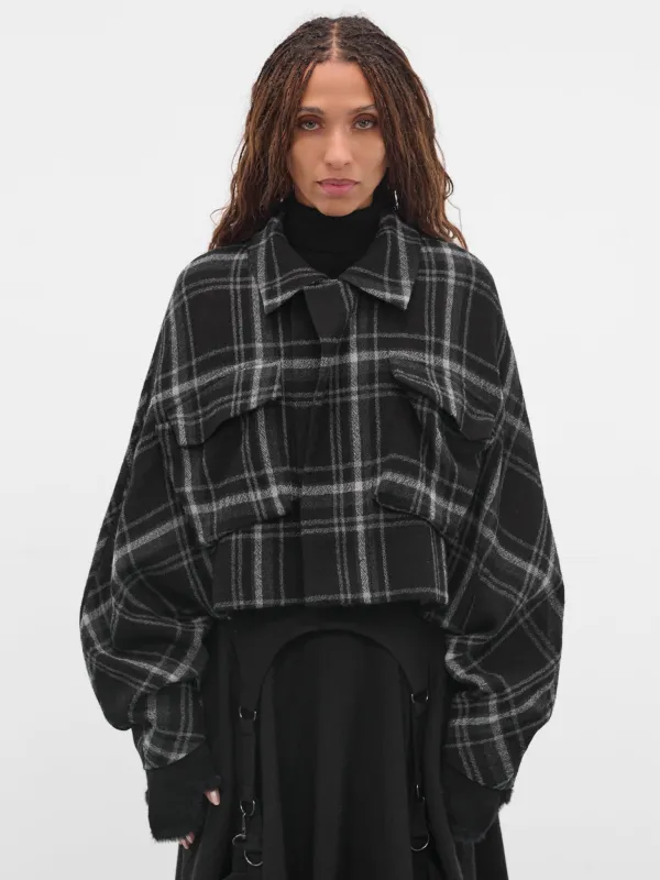 Black Check Cropped Wool Jacket (LL-J07-122-1-BLACK) sold by lorenzo