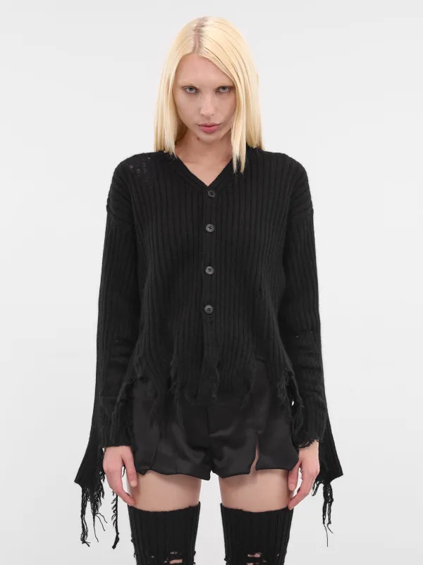 Black Distressed Wool-Angora Cardigan (LL-K02-160-3-BLACK) sold by lorenzo