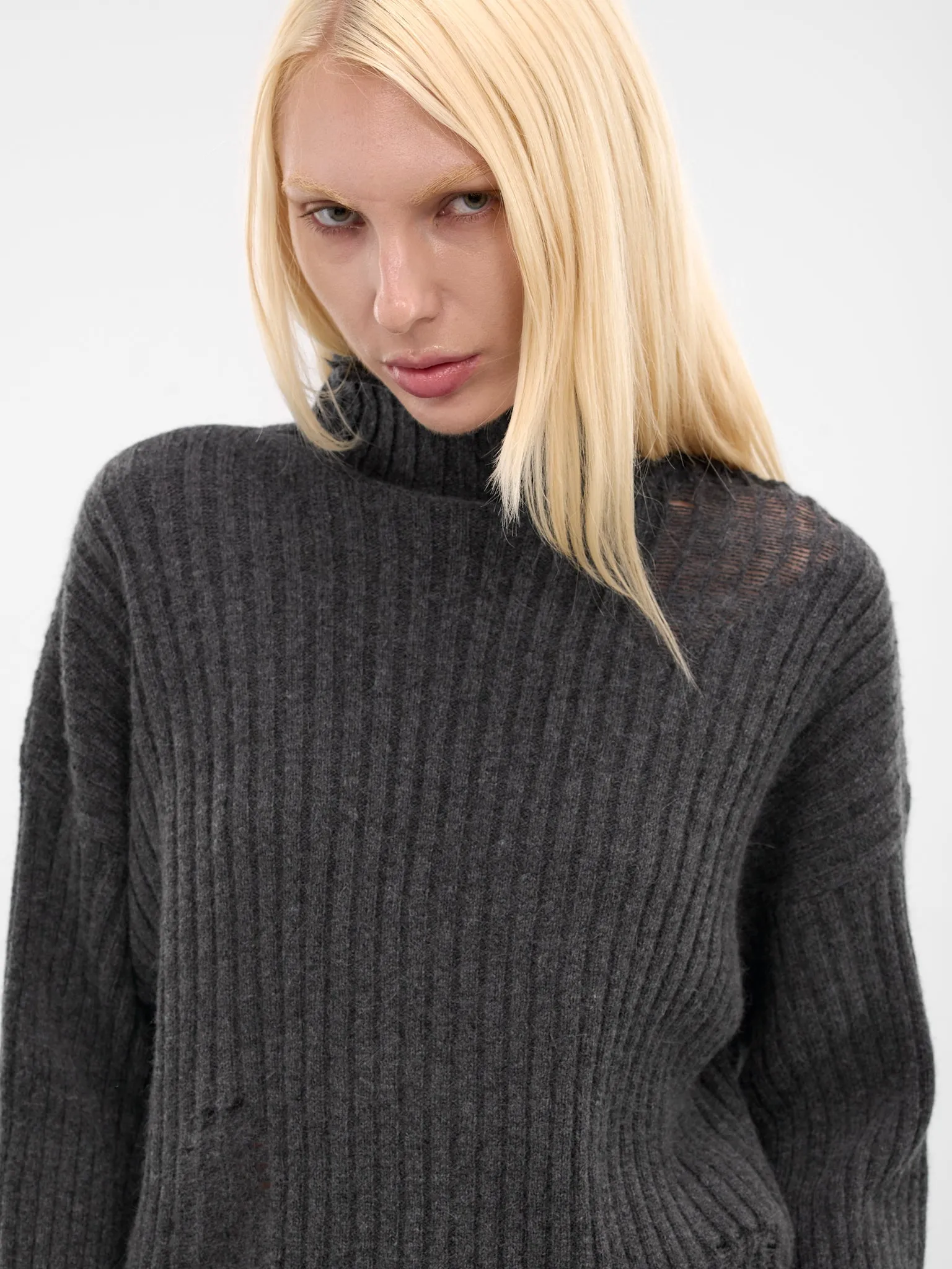 Gray Distressed Wool-Angora Turtleneck (LL-K01-160-2-GREY) sold by lorenzo product image thumbnail 4
