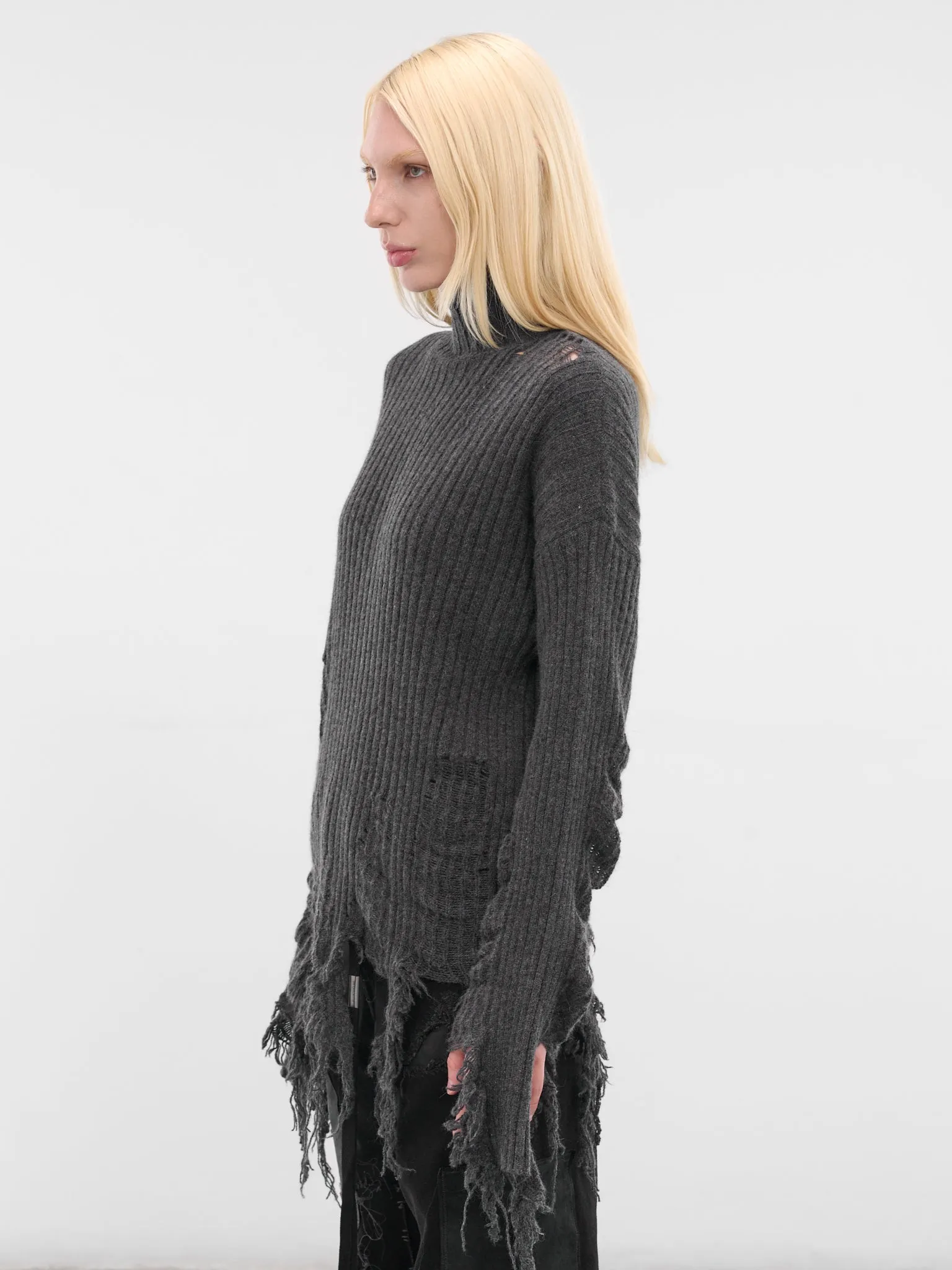 Gray Distressed Wool-Angora Turtleneck (LL-K01-160-2-GREY) sold by lorenzo product image thumbnail 2