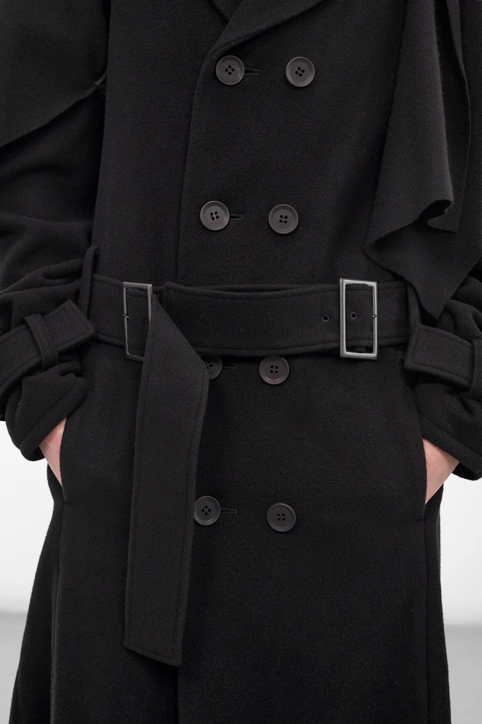 Black Wool Trench Coat (LL-C02-102-1-BLACK) sold by lorenzo product image thumbnail 4