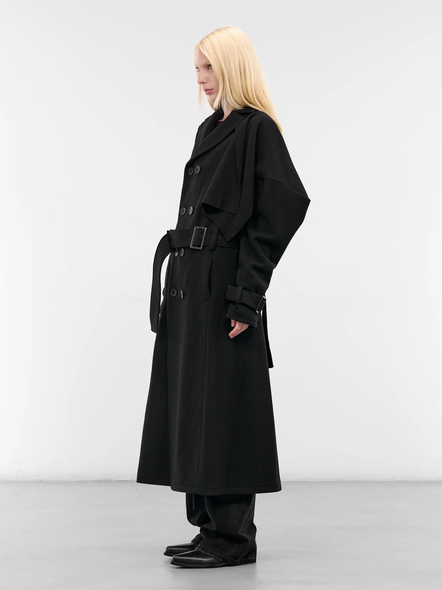 Black Wool Trench Coat (LL-C02-102-1-BLACK) sold by lorenzo product image thumbnail 2