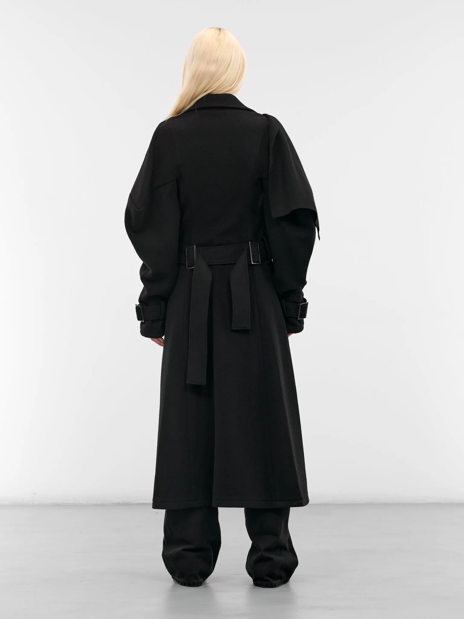 Black Wool Trench Coat (LL-C02-102-1-BLACK) sold by lorenzo product image thumbnail 3