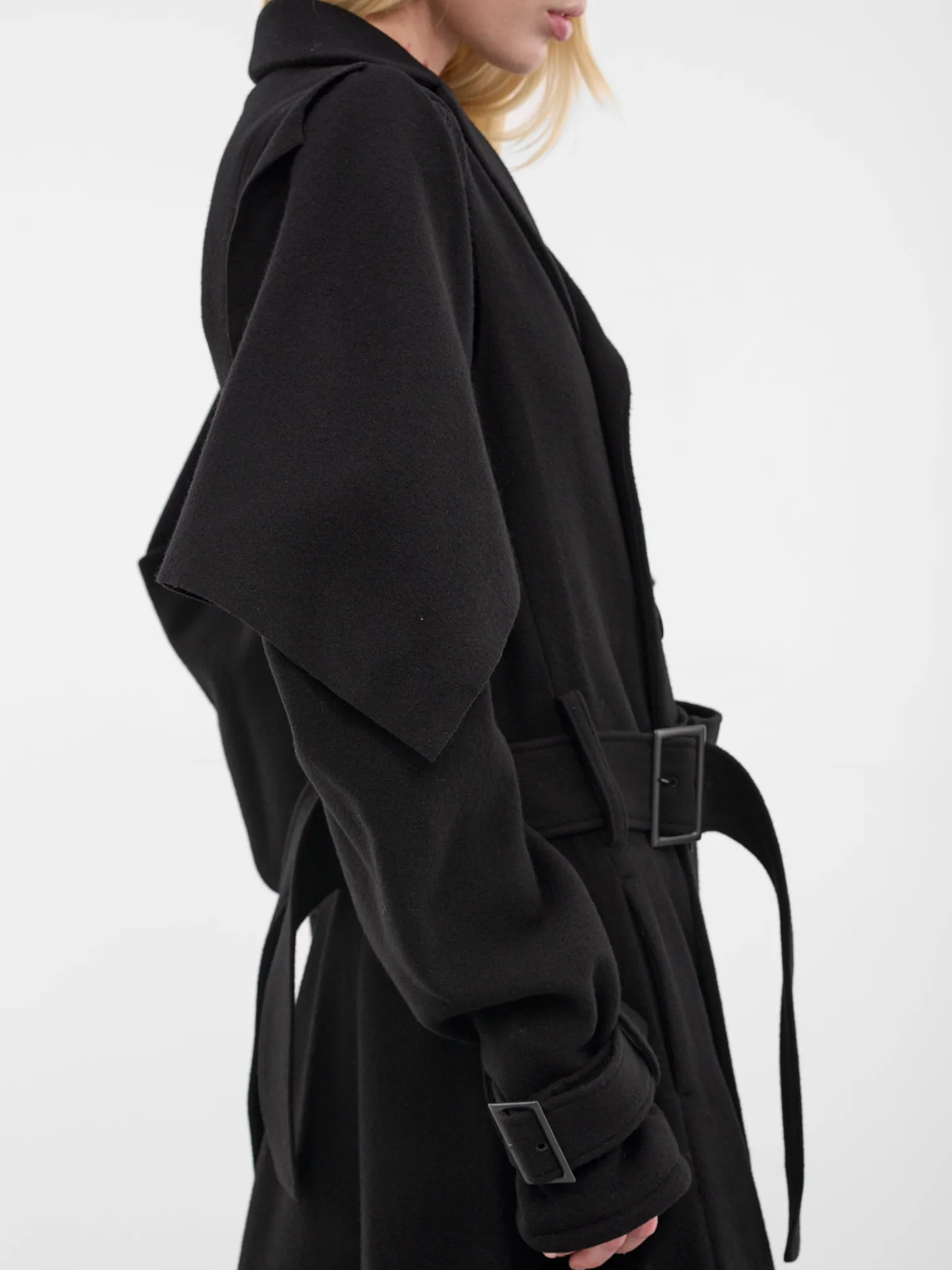 Black Wool Trench Coat (LL-C02-102-1-BLACK) sold by lorenzo product image thumbnail 5