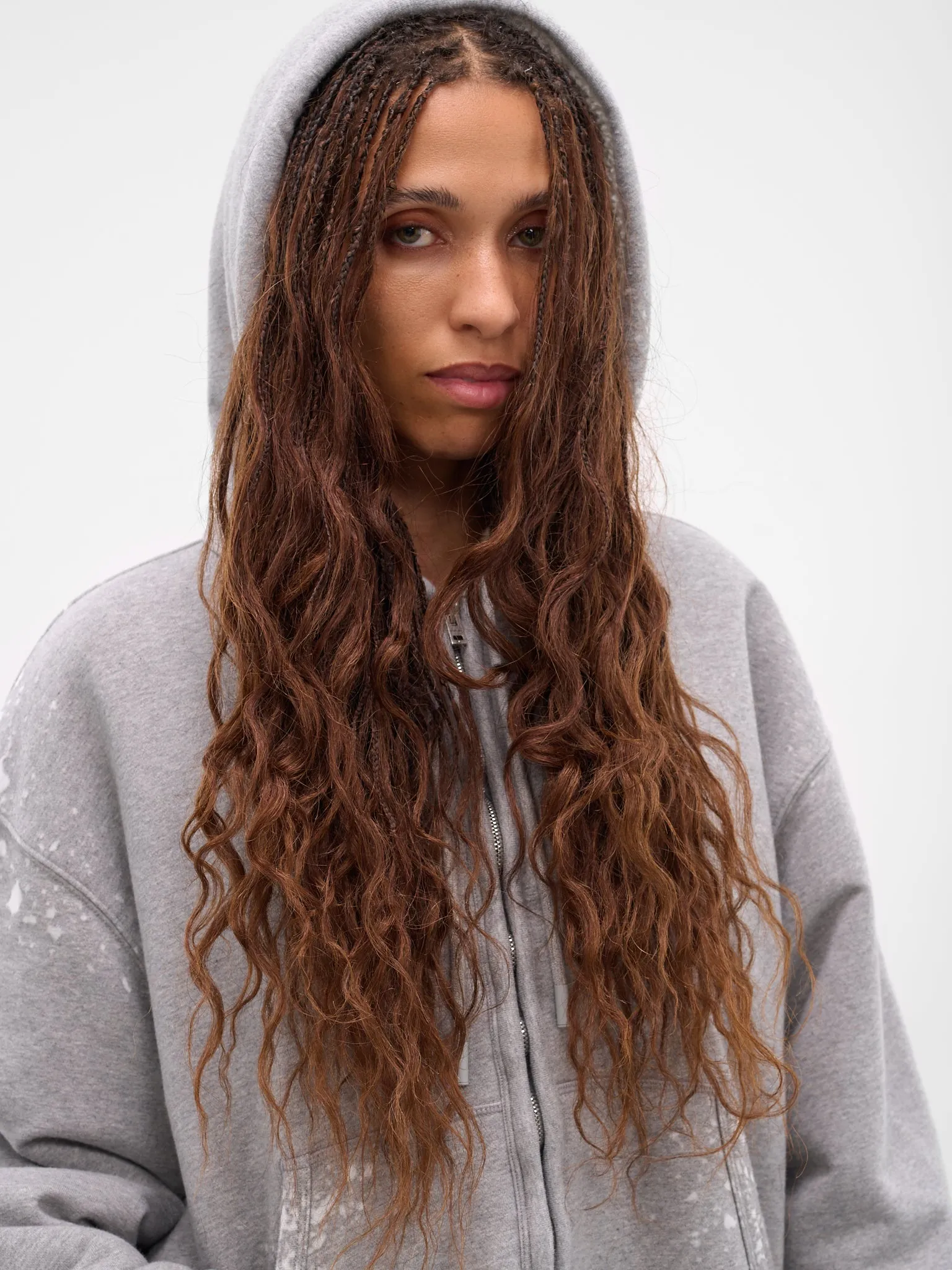 Gray Fleece Zip Hoodie (FN-WN-SWEAT000263-GREY-MELANGE) sold by lorenzo product image thumbnail 4