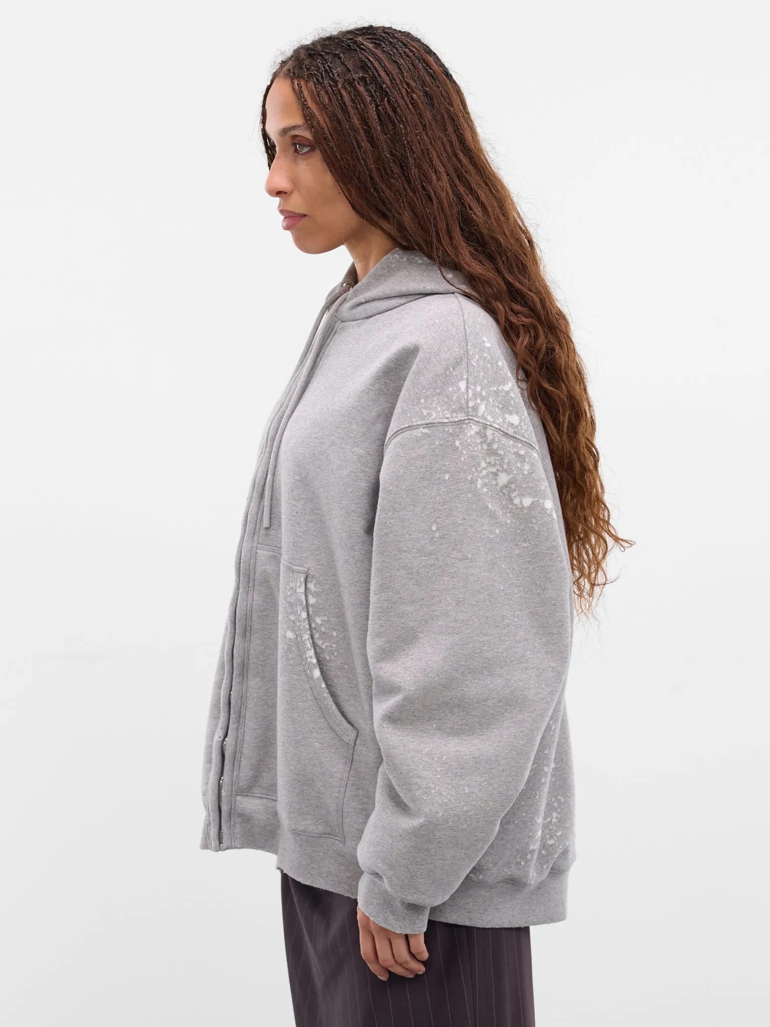 Gray Fleece Zip Hoodie (FN-WN-SWEAT000263-GREY-MELANGE) sold by lorenzo product image thumbnail 2
