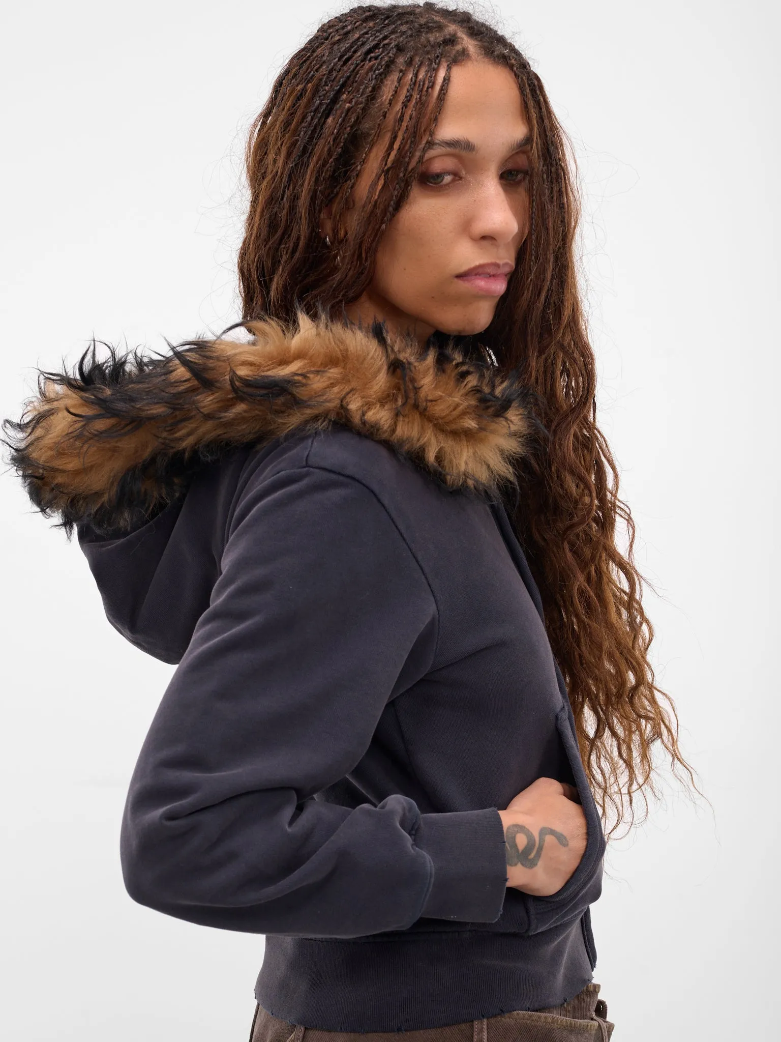 Brown Fur Zip Hoodie (FN-WN-SWEA000272-RUST-BROWN) sold by lorenzo product image thumbnail 5