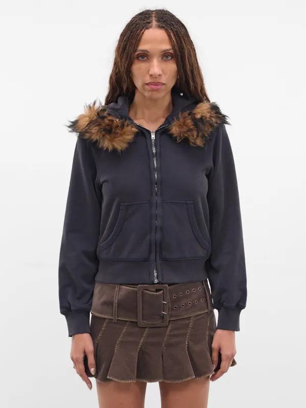 Brown Fur Zip Hoodie (FN-WN-SWEA000272-RUST-BROWN) sold by lorenzo