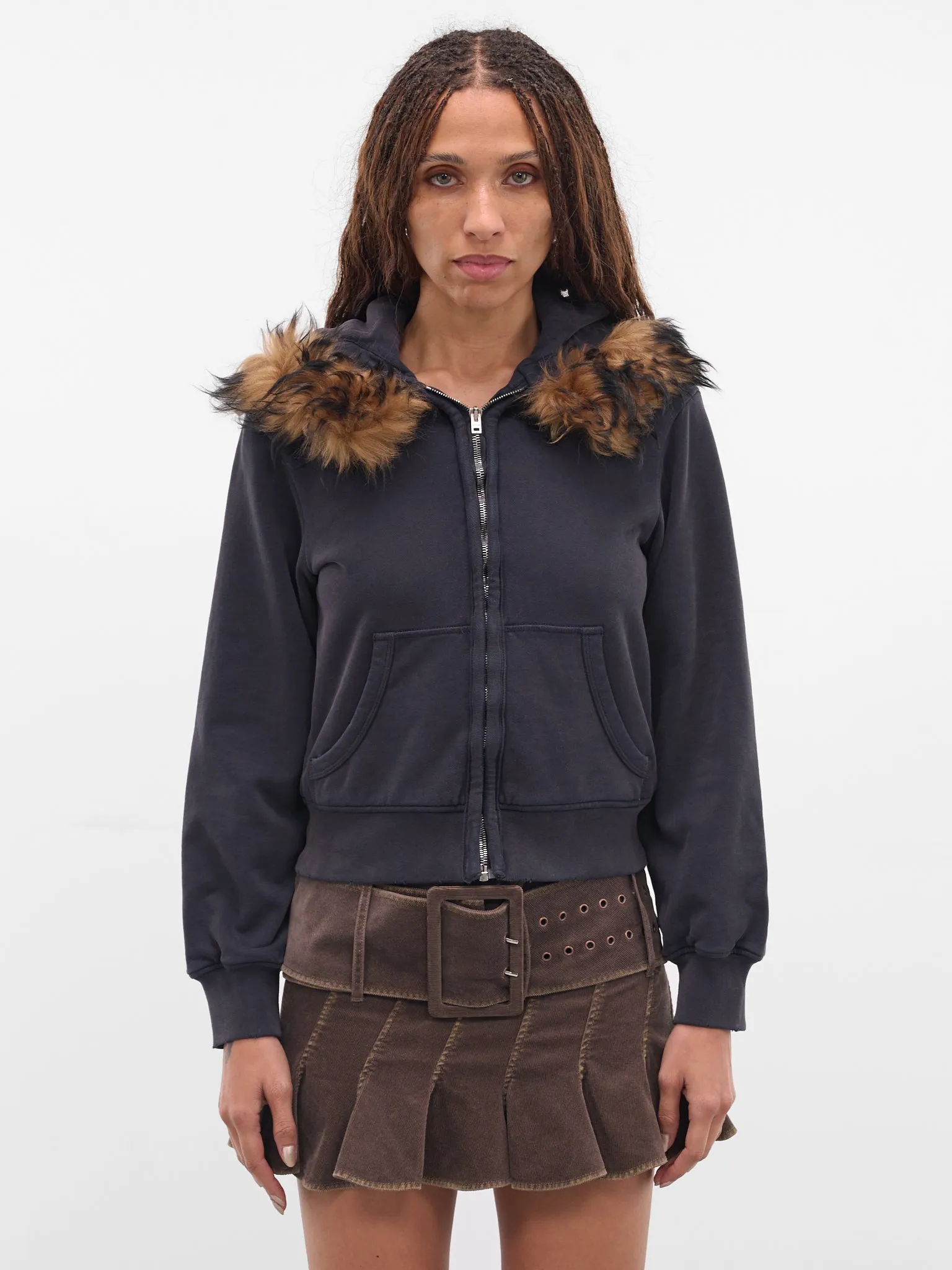 Brown Fur Zip Hoodie (FN-WN-SWEA000272-RUST-BROWN) sold by lorenzo