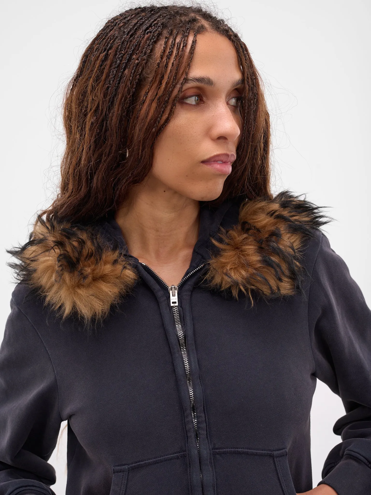 Brown Fur Zip Hoodie (FN-WN-SWEA000272-RUST-BROWN) sold by lorenzo product image thumbnail 4