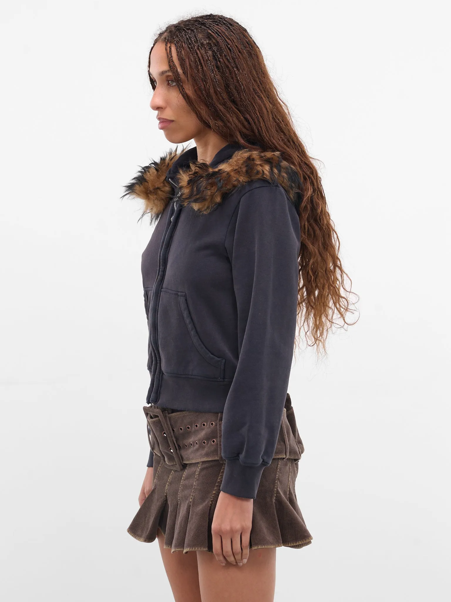 Brown Fur Zip Hoodie (FN-WN-SWEA000272-RUST-BROWN) sold by lorenzo product image thumbnail 2