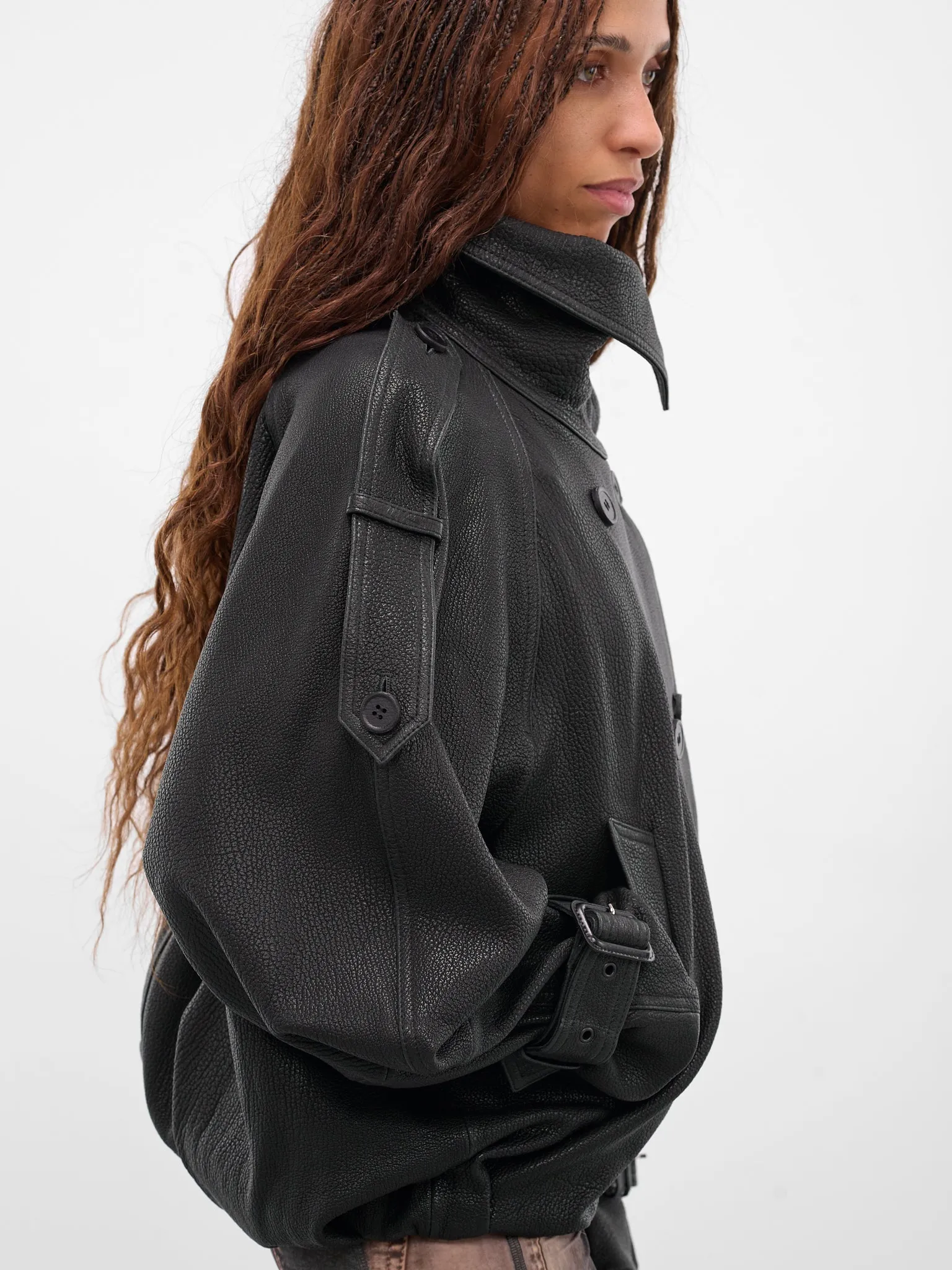 Black Lamb Leather Trench Jacket (FN-WN-LEAT000445-BLACK) sold by lorenzo product image thumbnail 4