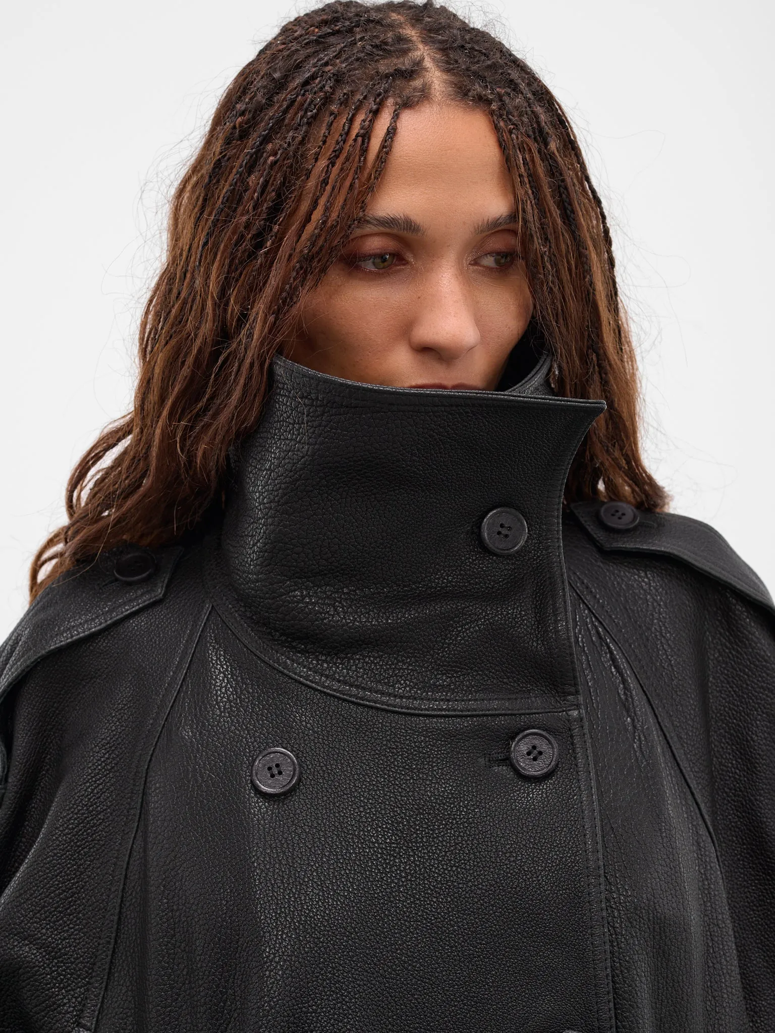 Black Lamb Leather Trench Jacket (FN-WN-LEAT000445-BLACK) sold by lorenzo product image thumbnail 5