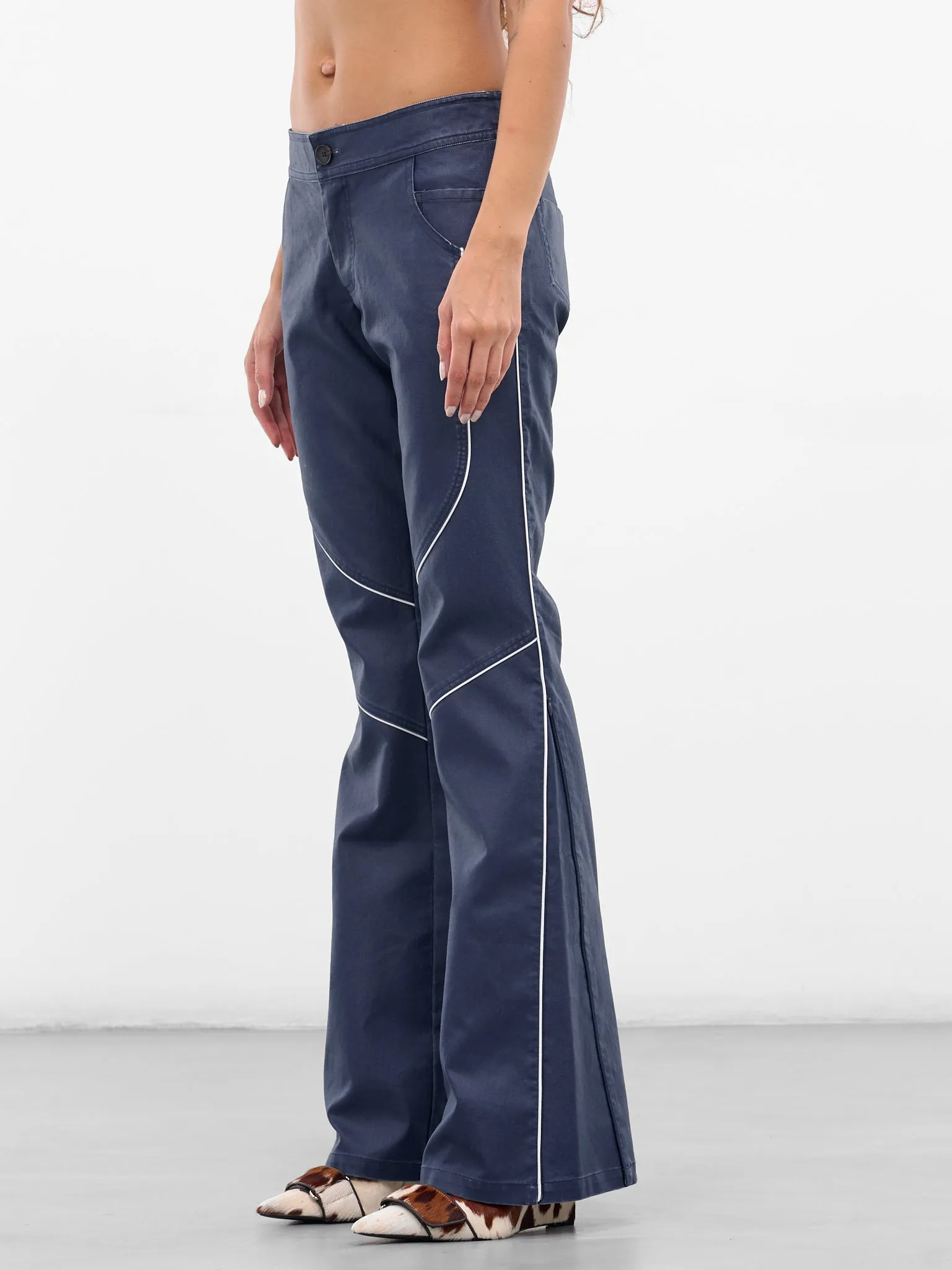 Blue Canvas Zip Flare Pants (PA-05-BLUE) sold by lorenzo product image thumbnail 2