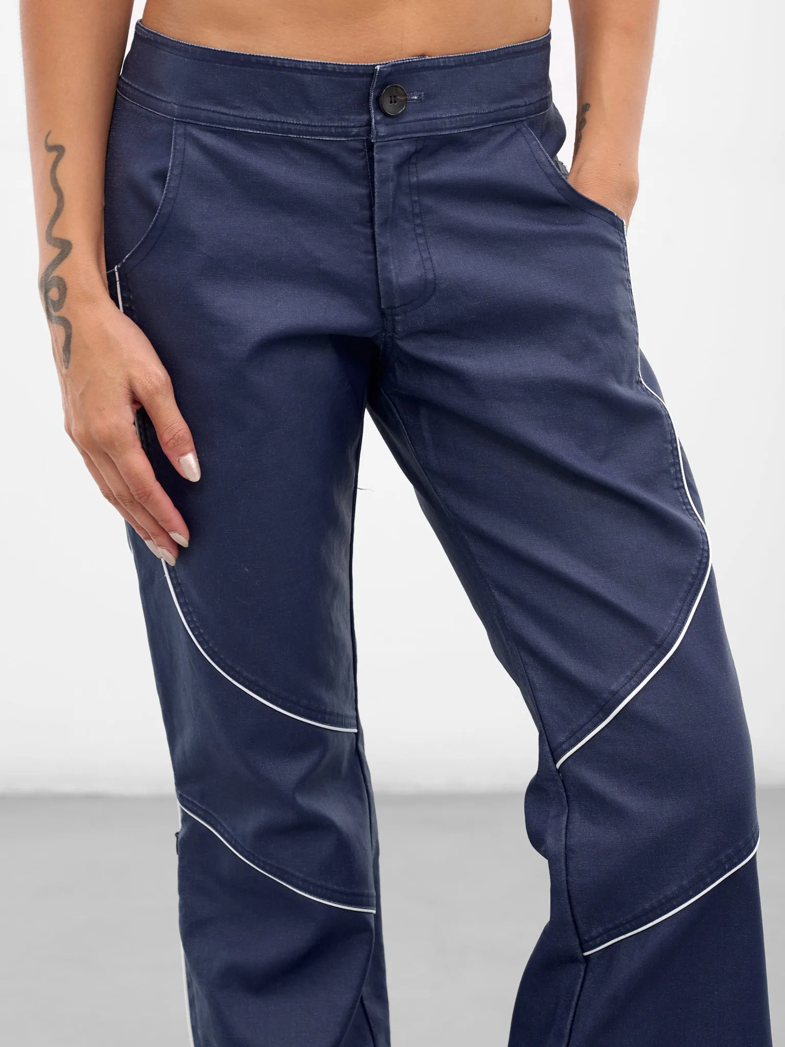 Blue Canvas Zip Flare Pants (PA-05-BLUE) sold by lorenzo product image thumbnail 4