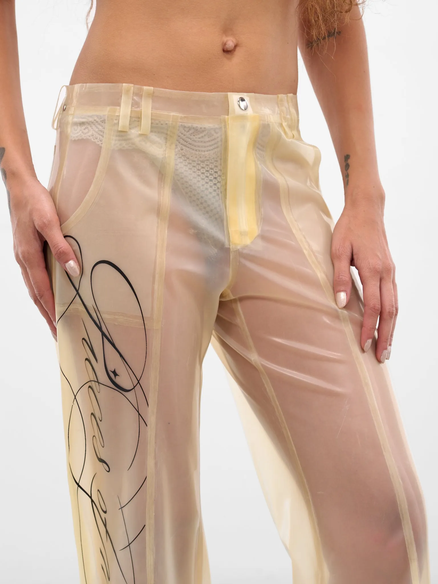 Beige Graphic Latex Trousers (PA-02-AW25-BEIGE) sold by lorenzo product image thumbnail 5