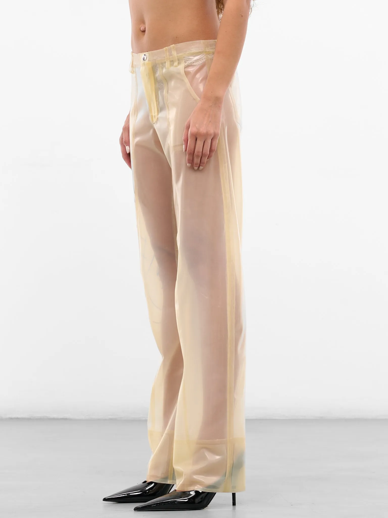 Beige Graphic Latex Trousers (PA-02-AW25-BEIGE) sold by lorenzo product image thumbnail 2