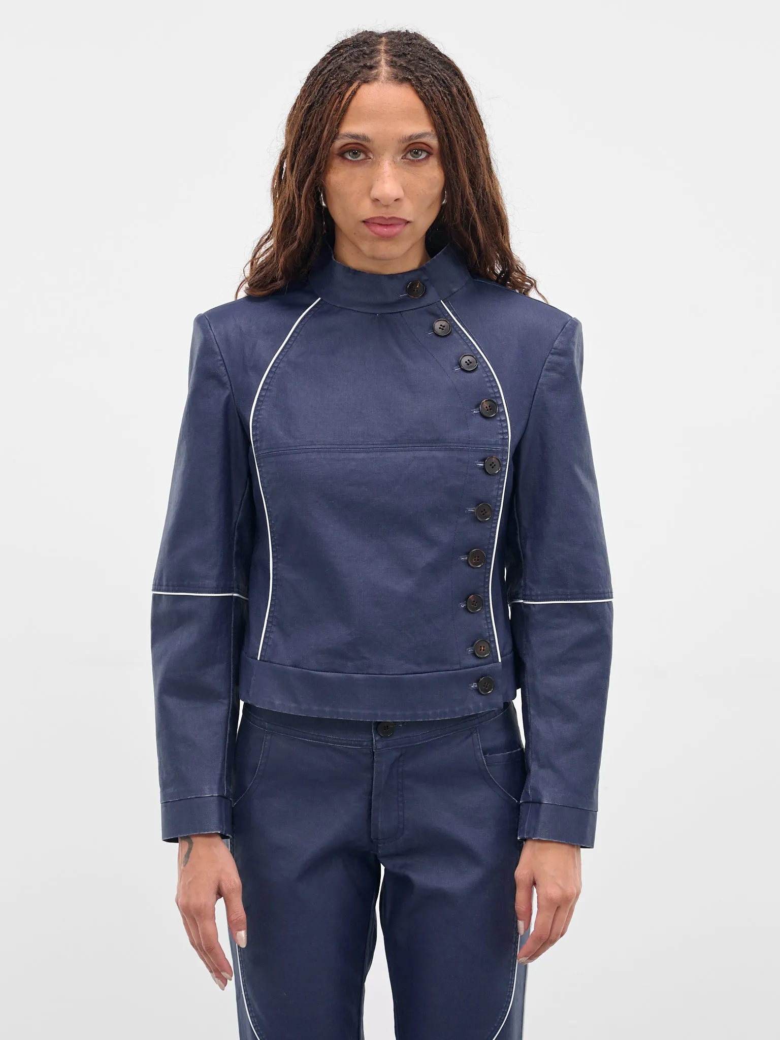 Blue Cotton Canvas Button Jacket (JA-03BL-BLUE) sold by lorenzo