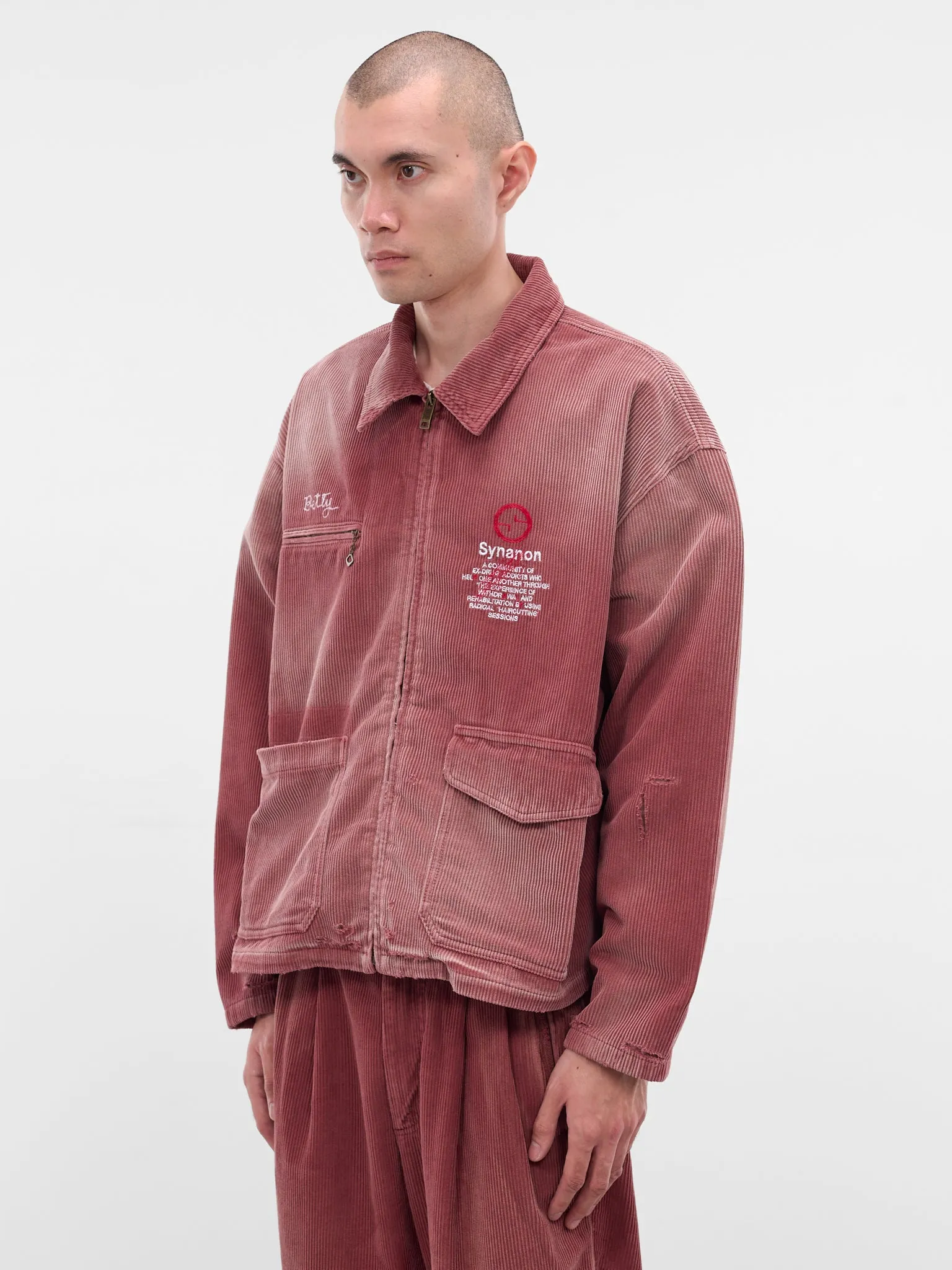 Burgundy Corduroy Work Zip Jacket (7U001Q3009-BURGUNDY) sold by lorenzo product image thumbnail 2