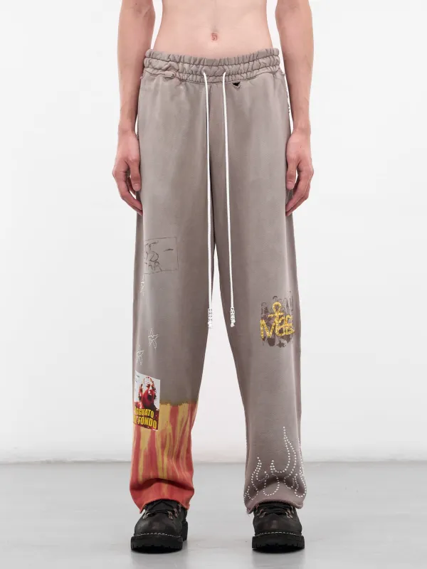 Brown Cotton Graphic Mass Sweatpants (5U005Q3009-BROWN) sold by lorenzo