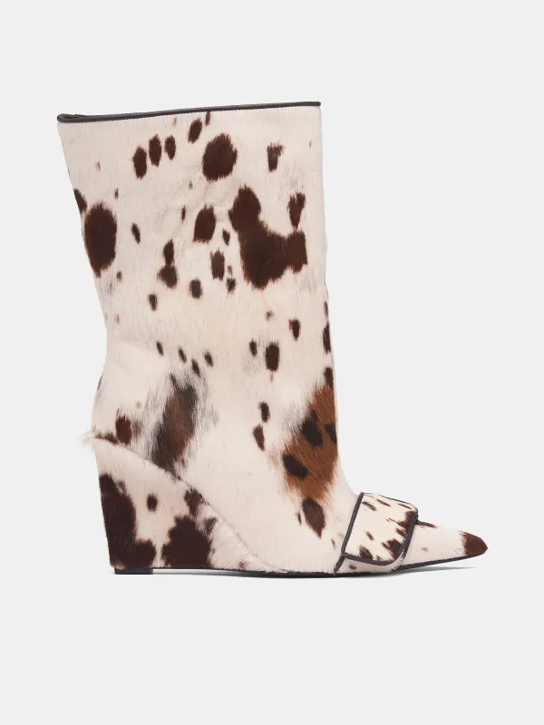 White Cow Print Wide Boots (FT-01-COW-PATTERN-OFFWHITE-BRO) sold by lorenzo