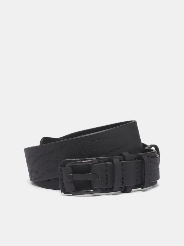 Black Leather Tonal Buckle Belt (917ACU22-BLACK) sold by lorenzo